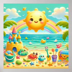 Colourful Rainbow Beach Nursery Poster