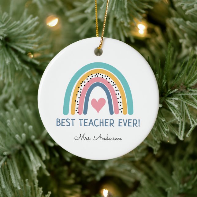 Colourful Rainbow Best Teacher Ever Ceramic Ornament (Tree)