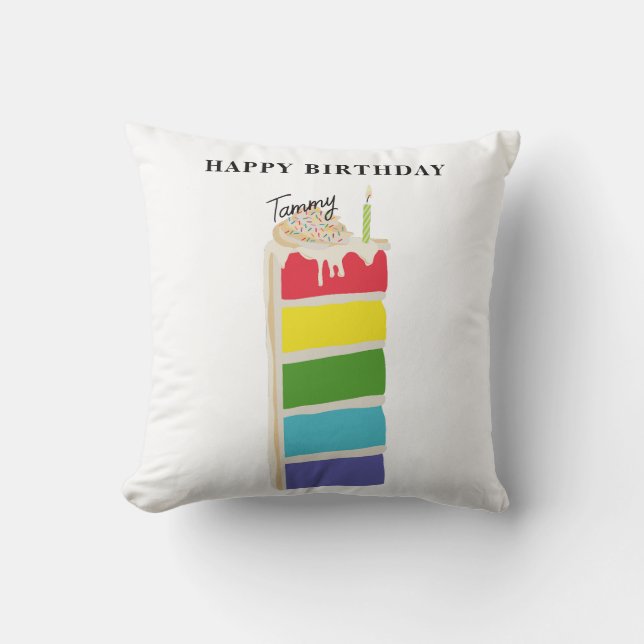 Colourful Rainbow Birthday Cake Birthday Party Cushion (Front)