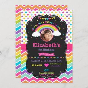 Colourful Rainbow Birthday Party Girl Photo Invitation