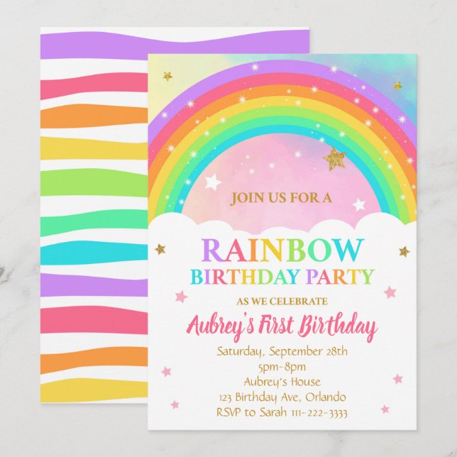 Colourful Rainbow Birthday Party Invitation (Front/Back)