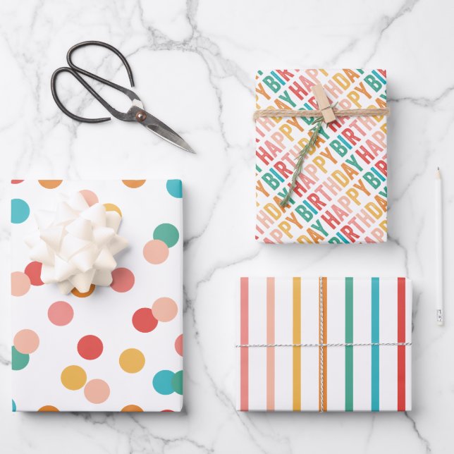 Colourful Rainbow Birthday Wrapping Paper Sheet (Front)