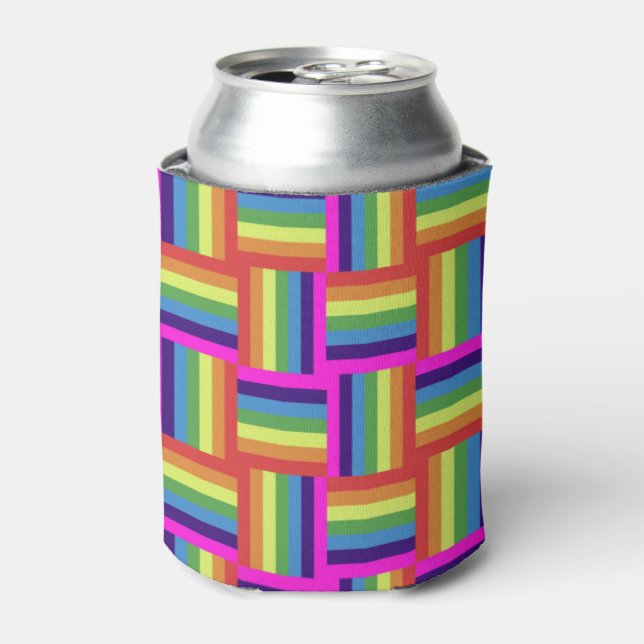 Colourful Rainbow Block Pattern Can Cooler (Can Front)