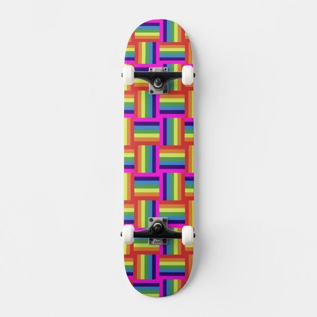 Colourful Rainbow Block Pattern Skateboard (Front)