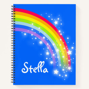 Colourful rainbow blue sky and star custom name notebook