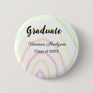 Colourful rainbow boho graduation add name year 6 cm round badge