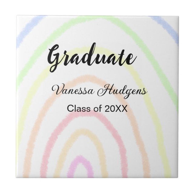 Colourful rainbow boho graduation add name year  ceramic tile (Front)