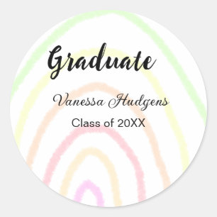 Colourful rainbow boho graduation add name year  classic round sticker