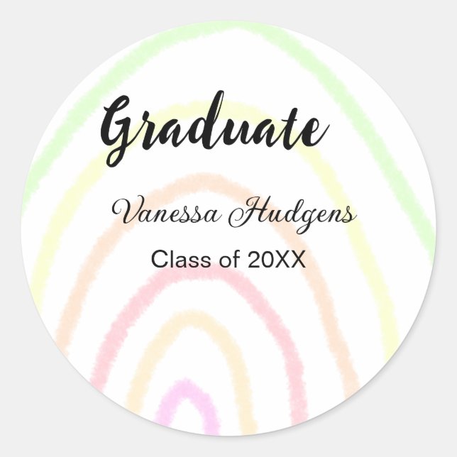 Colourful rainbow boho graduation add name year  classic round sticker (Front)