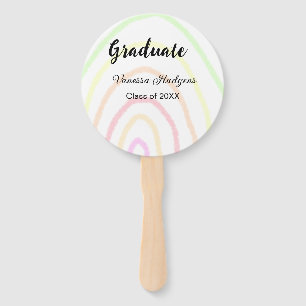 Colourful rainbow boho graduation add name year hand fan