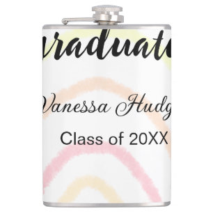 Colourful rainbow boho graduation add name year  hip flask