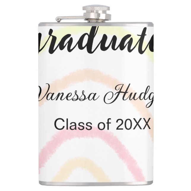 Colourful rainbow boho graduation add name year  hip flask (Front)