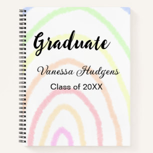 Colourful rainbow boho graduation add name year notebook