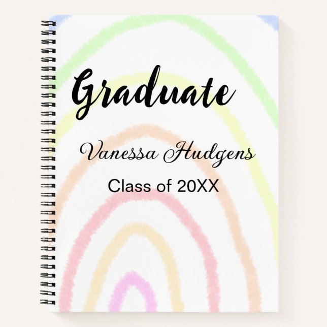 Colourful rainbow boho graduation add name year  notebook (Front)