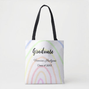 Colourful rainbow boho graduation add name year  tote bag