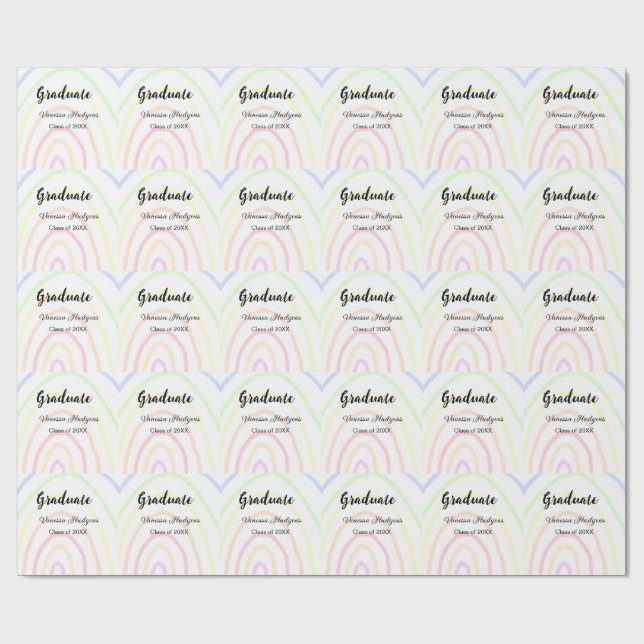 Colourful rainbow boho graduation add name year  wrapping paper (Flat)