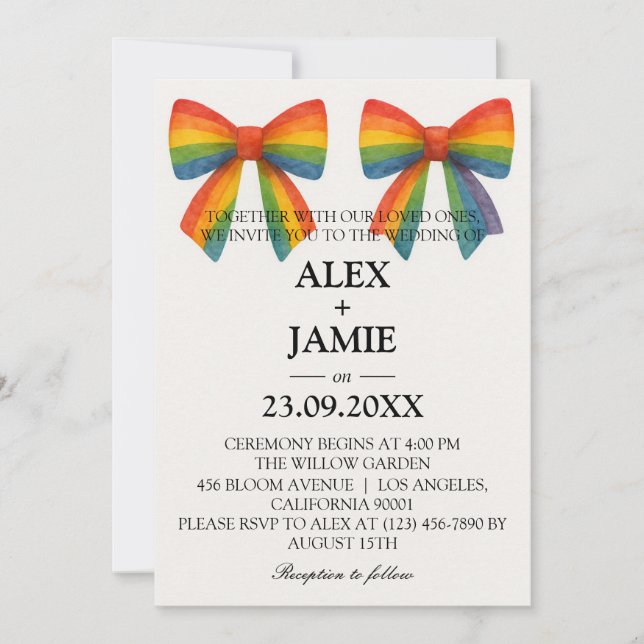 Colourful Rainbow Bow Wedding Invitation (Front)