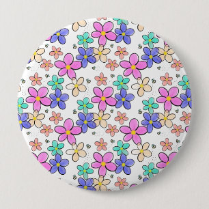 colourful rainbow bright flowers bumble bees flora 10 cm round badge
