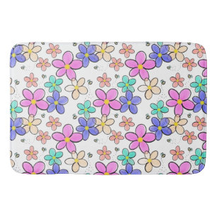 colourful rainbow bright flowers bumble bees flora bath mat