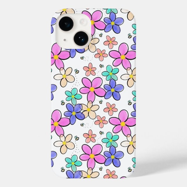 colourful rainbow bright flowers bumble bees flora Case-Mate iPhone case (Back)