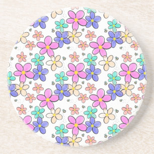 colourful rainbow bright flowers bumble bees flora coaster