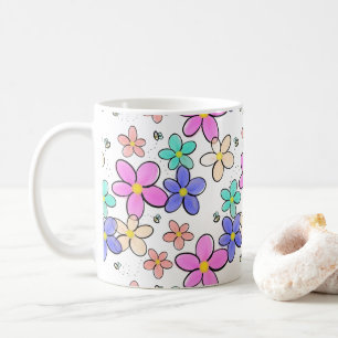 colourful rainbow bright flowers bumble bees flora coffee mug