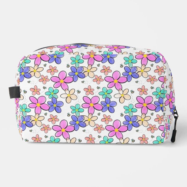 colourful rainbow bright flowers bumble bees flora dopp kit (Front)