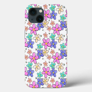 colourful rainbow bright flowers bumble bees flora iPhone 13 case