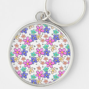 colourful rainbow bright flowers bumble bees flora key ring