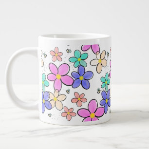 colourful rainbow bright flowers bumble bees flora large coffee mug