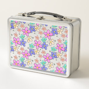 colourful rainbow bright flowers bumble bees flora metal lunch box