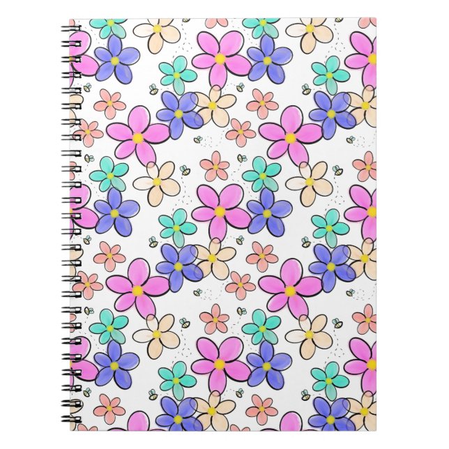 colourful rainbow bright flowers bumble bees flora notebook (Front)