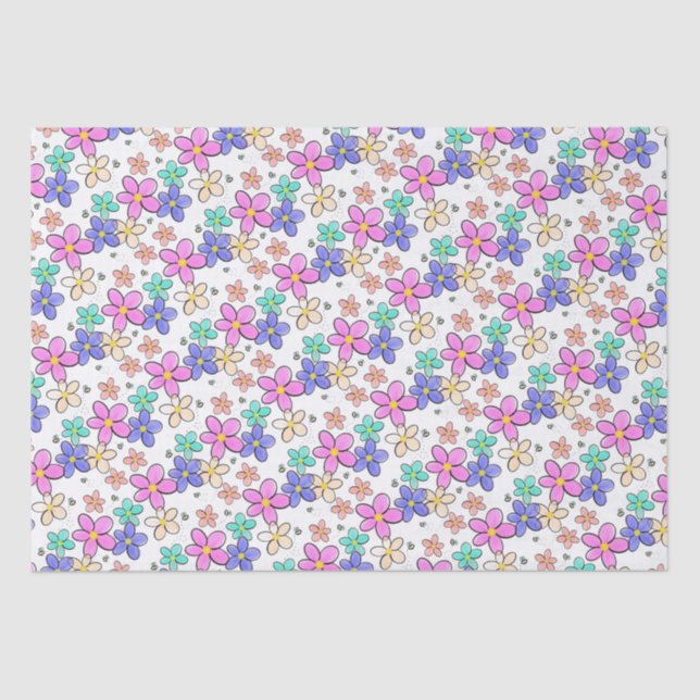 colourful rainbow bright flowers bumble bees flora tissue paper (Front)