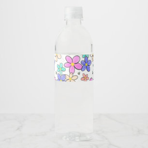 colourful rainbow bright flowers bumble bees flora water bottle label