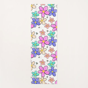 colourful rainbow bright flowers bumble bees flora yoga mat