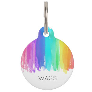 Colourful Rainbow Brushstrokes Art Pet Name Phone Tag