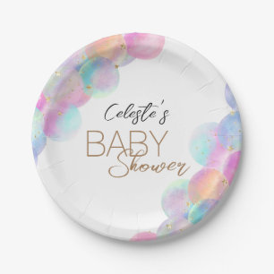 Colourful Rainbow Bubbles White Baby Shower Paper Plate