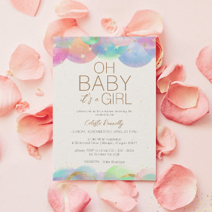 Colourful Rainbow Bubbles White Oh Baby Girl Showe Invitation