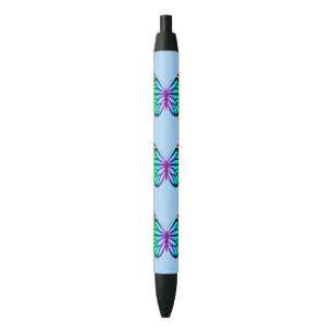 Colourful Rainbow Butterflies Black Ink Pen