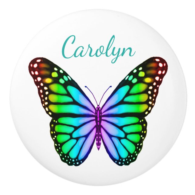 Colourful Rainbow Butterflies Ceramic Knob (Front)