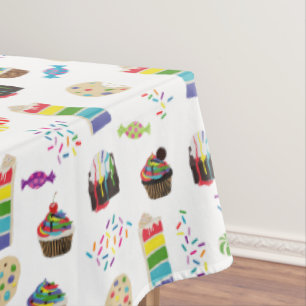 Colourful Rainbow Cake Desserts Sprinkles Birthday Tablecloth