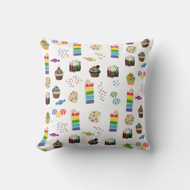 Colourful Rainbow Cake Desserts & Sprinkles Patter Cushion (Front)