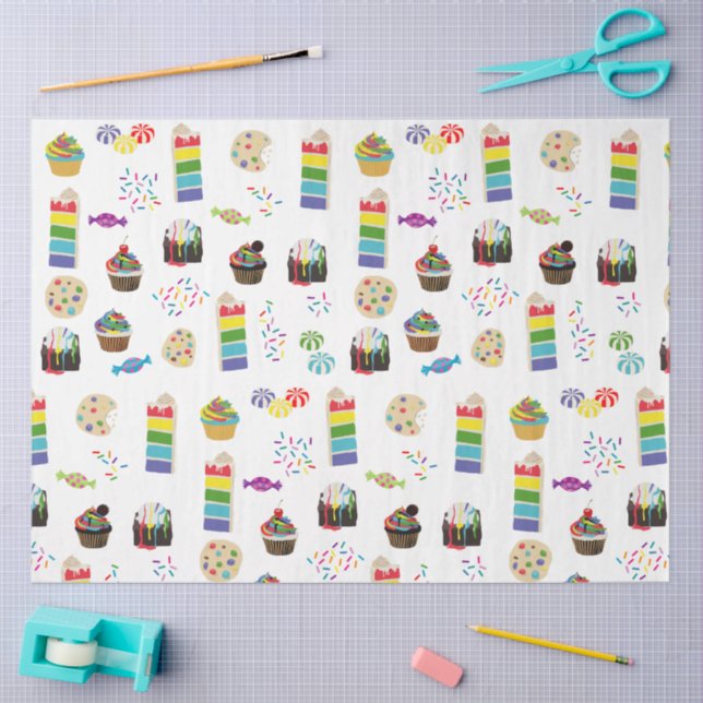 Colourful Rainbow Cake Desserts & Sprinkles Patter Tissue Paper (Craft)