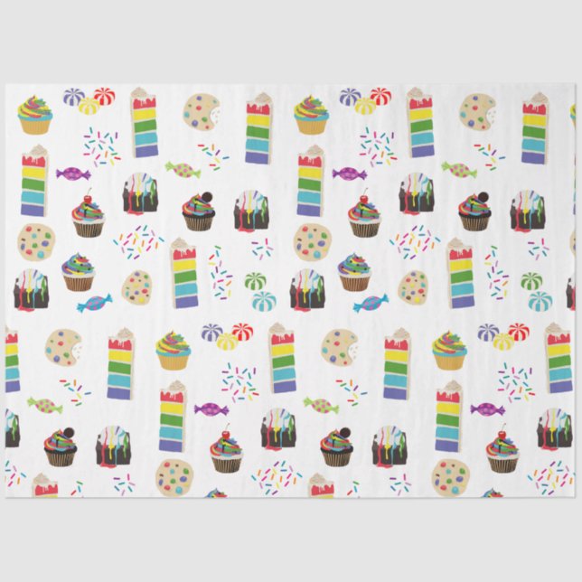 Colourful Rainbow Cake Desserts & Sprinkles Patter Tissue Paper (Front)
