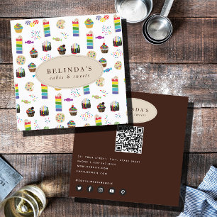 Colourful Rainbow Cake Desserts & Sprinkles QR Cod Square Business Card