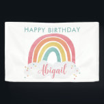 Colourful Rainbow Calligraphy Kids Birthday Banner<br><div class="desc">Colourful Rainbow Calligraphy Kids Birthday Banner feature a hand drawn rainbow in shades of pink,  orange,  yellow and turquoise and a trendy calligraphy name.</div>