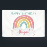 Colourful Rainbow Calligraphy Kids Birthday Banner<br><div class="desc">Colourful Rainbow Calligraphy Kids Birthday Banner feature a hand drawn rainbow in shades of pink,  orange,  yellow and turquoise and a trendy calligraphy name.</div>