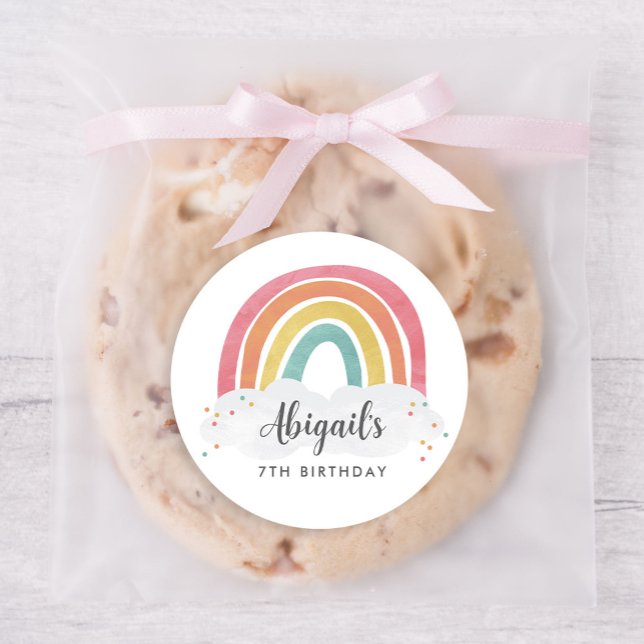 Colourful Rainbow Calligraphy Kids Birthday Classic Round Sticker (Creator Uploaded)