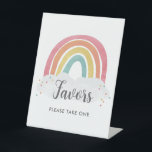 Colourful Rainbow Calligraphy Kids Birthday Favour Pedestal Sign<br><div class="desc">Colourful Rainbow Calligraphy Kids Birthday Favour Sign feature a hand drawn rainbow in shades of pink,  orange,  yellow and turquoise and a trendy calligraphy name.</div>