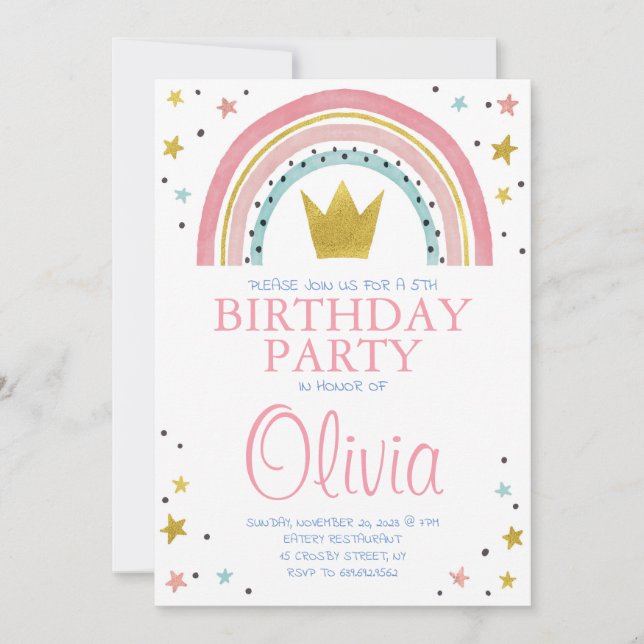 Colourful Rainbow Calligraphy Kids Birthday Invita Invitation (Front)